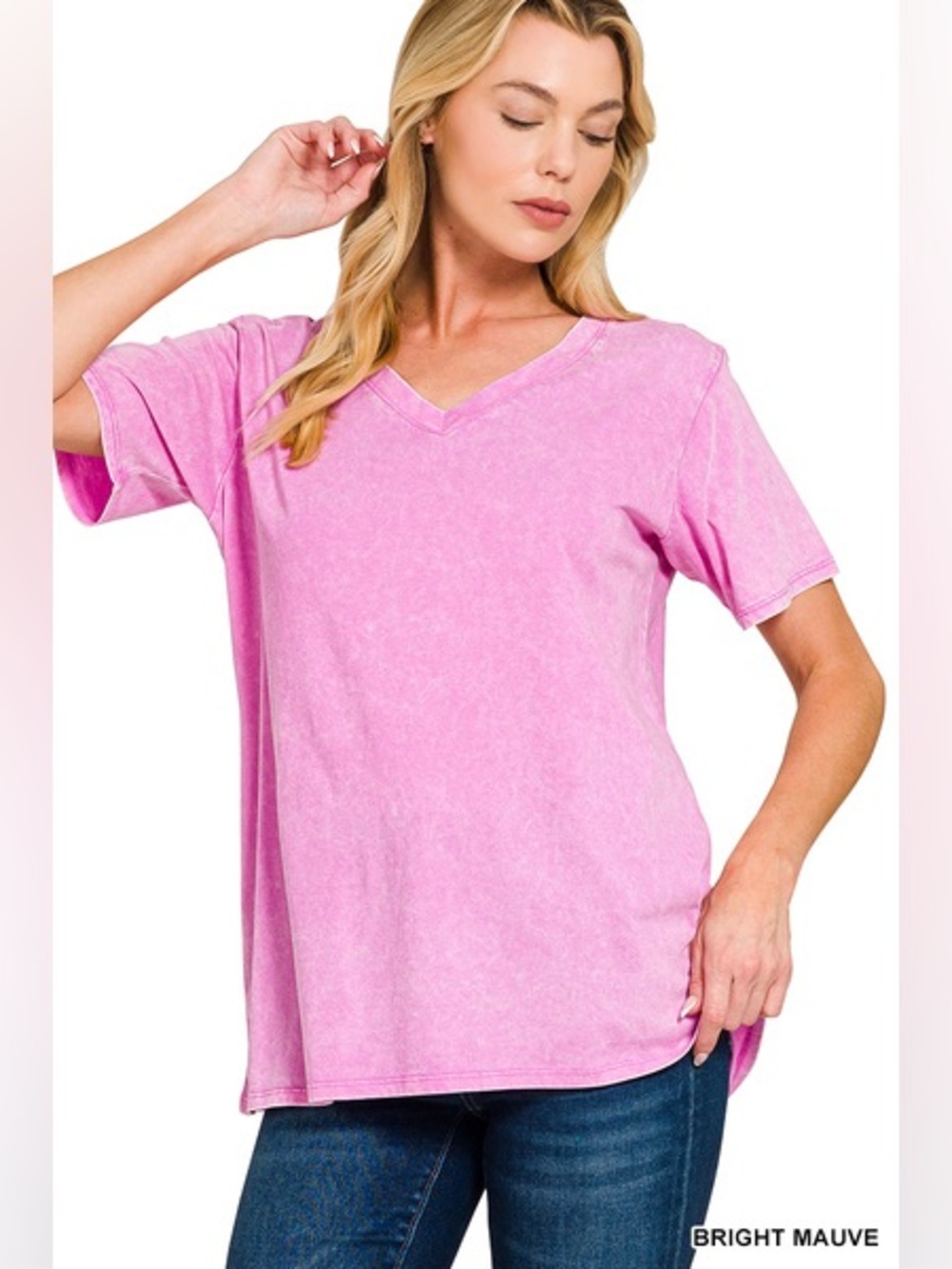 Zenana WASHED SHORT SLEEVE V-NECK TOP